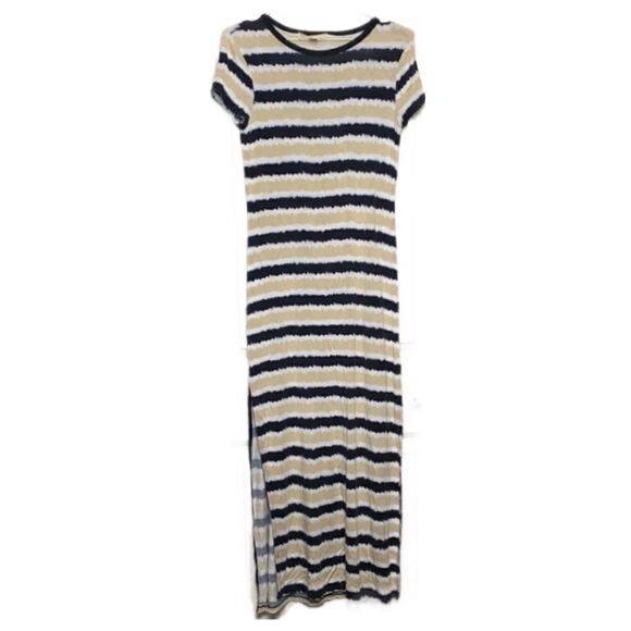 MICHEAL Kors Blue and Cream Tye Dye Striped Side Slit Maxi Dress Size X-small - Picture 1 of 5